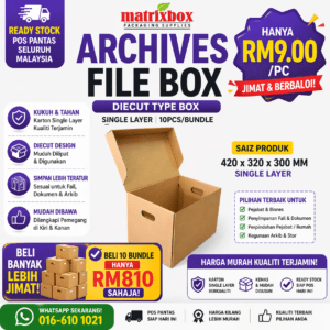 Archives File Box Diecut | Kotak Simpan Fail Besar | 420x320x300mm | Storage Box Office Ready Stock Murah
