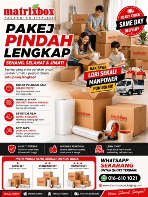 Pakej Pindah Rumah Lengkap | Kotak Heavy Duty + Bubble Wrap + Tape | Ready Stock | Same Day Delivery