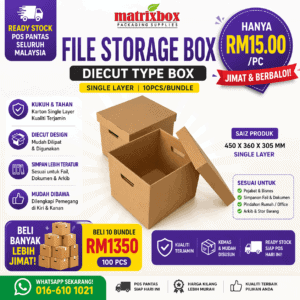 File Storage Box Besar Diecut | Kotak Simpan Barang & Fail | 450x360x305mm | Ready Stock Packaging Box Murah